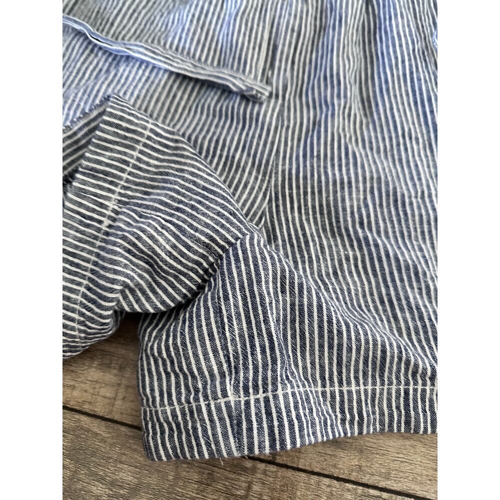 Anthropologie Women's Blue & White Railroad Stripe Collared Romper Size 4 - Picture 11 of 12